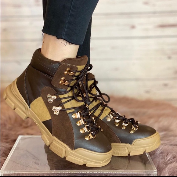Shoes - Chunky Sole Hiker Boots in Chocolate Brown